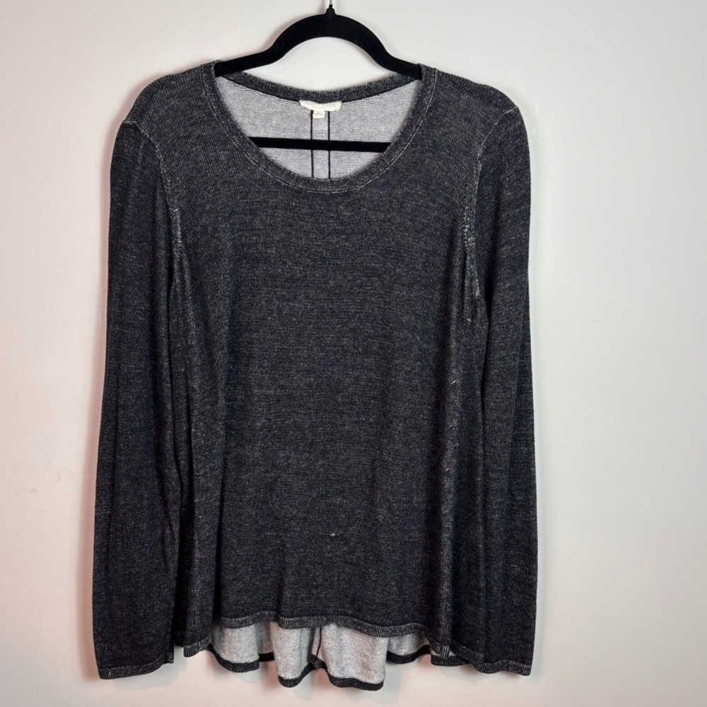 Eileen Fisher Organic Cotton & Tencel® High Low Sweater Black Speckled Womens 1X
